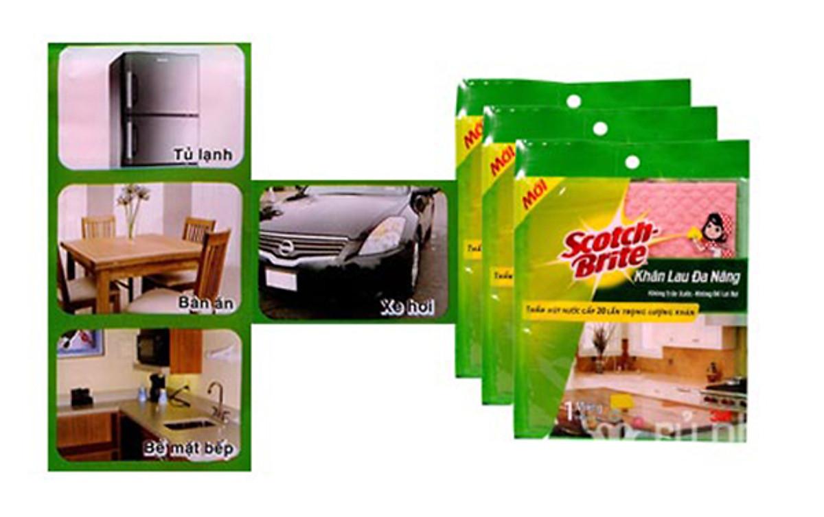 Combo 3 Khăn lau đa năng Scotch-Brite 3M 32x26cm không gây trầy xước, thấm hút nước gấp 20 lần, độ bền cao