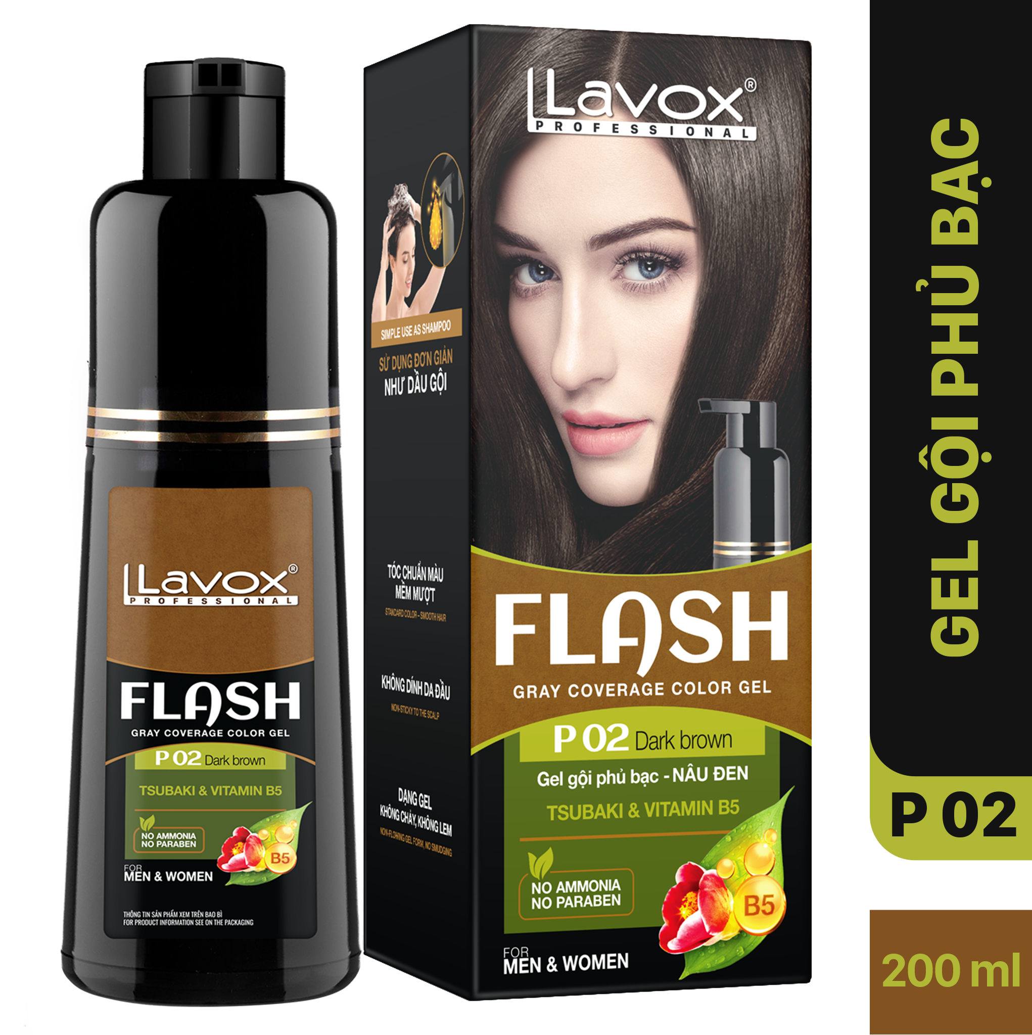 GEL GỘI PHỦ BẠC FLASH 200ML ( P02 - NÂU ĐEN)