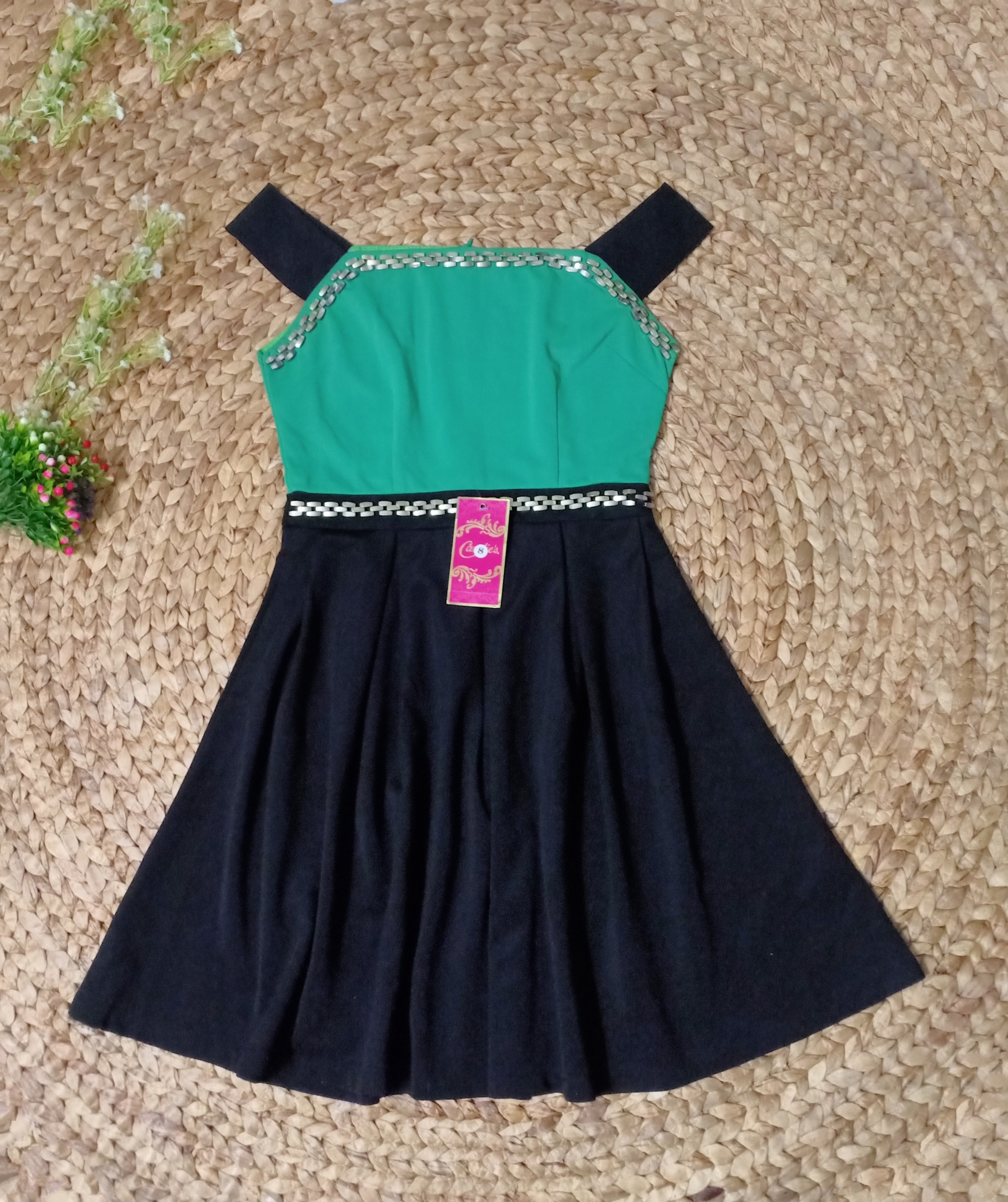 Đầm Nữ Dáng Xòe Cực Xinh  - Xanh phối đen - Size 1 (40kg - 48kg)