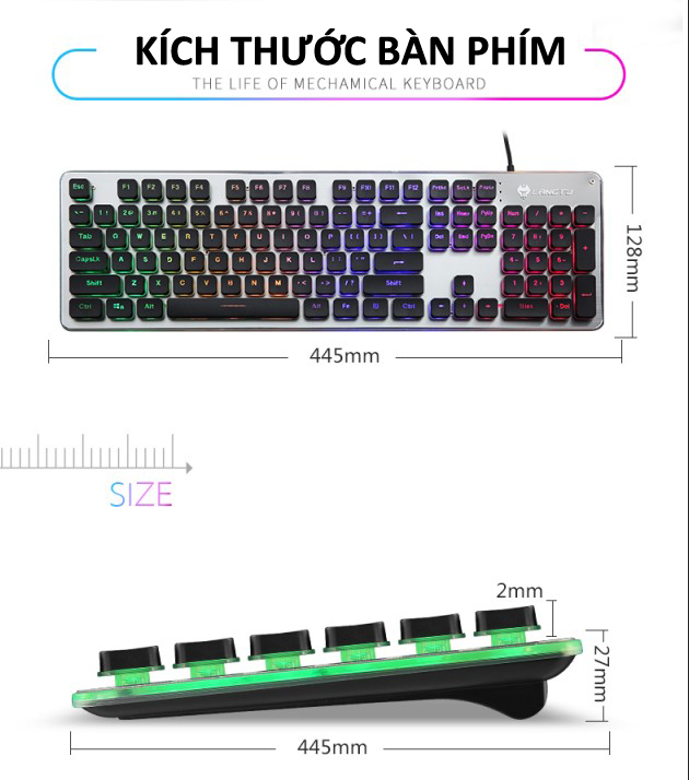 Bàn phím LANGTU L1 chuyên game mặt nhôm cao cấp full size 104 phím có đèn led viền 7 màu - Hàng Chính Hãng