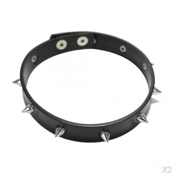 2 Pieces Punk Rock Gothic Leather Spike Rivet Stud Collar Choker Necklace