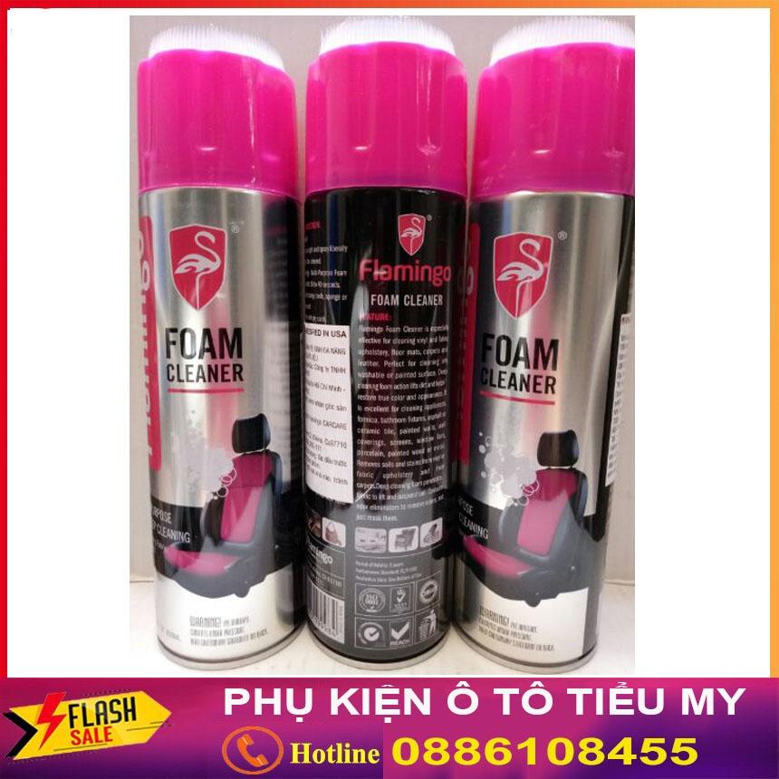 Hình ảnh Bình xịt bọt vệ sinh đồ da Flamingo F002 làm sạch ghế da 650ml, chai xịt bọt vệ sinh nội thất ô tô