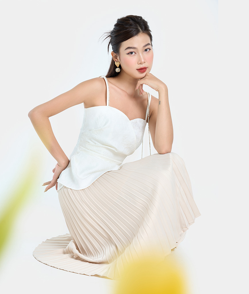 Áo Kiểu Nữ Thời Trang HNOSS 2 Dây Đính Đá Xếp Eo HNAKI073