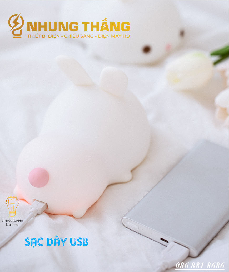 Đèn Ngủ Hình Chú Thỏ Xinh Xắn Dễ Thương WH-A13 - Thay Đổi Màu Sắc Tùy Thích - Silicon Mềm Mại Siêu Bền-Pin Sạc Tích Điện