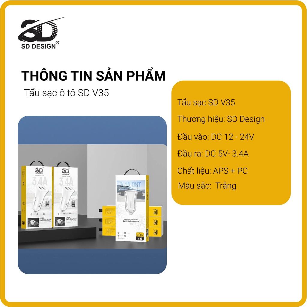 Tẩu sạc ô tô 2 cổng USB cao cấp V35 tương thích rộng rãi với nhiều loại thiết bị điện tử SD Design