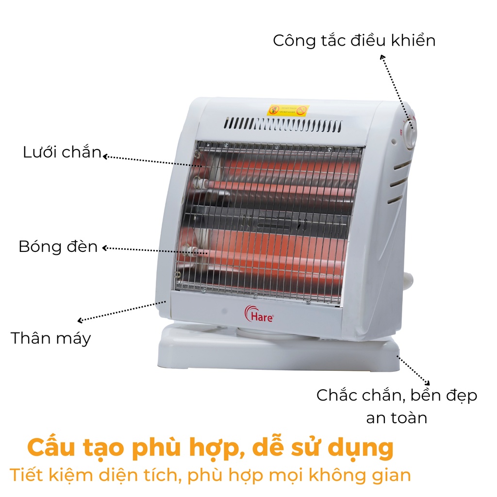 Quạt sưởi điện 2 bóng HR-HT800A -hàng chính hãng thương hiệu Hare - bảo hành 18 tháng