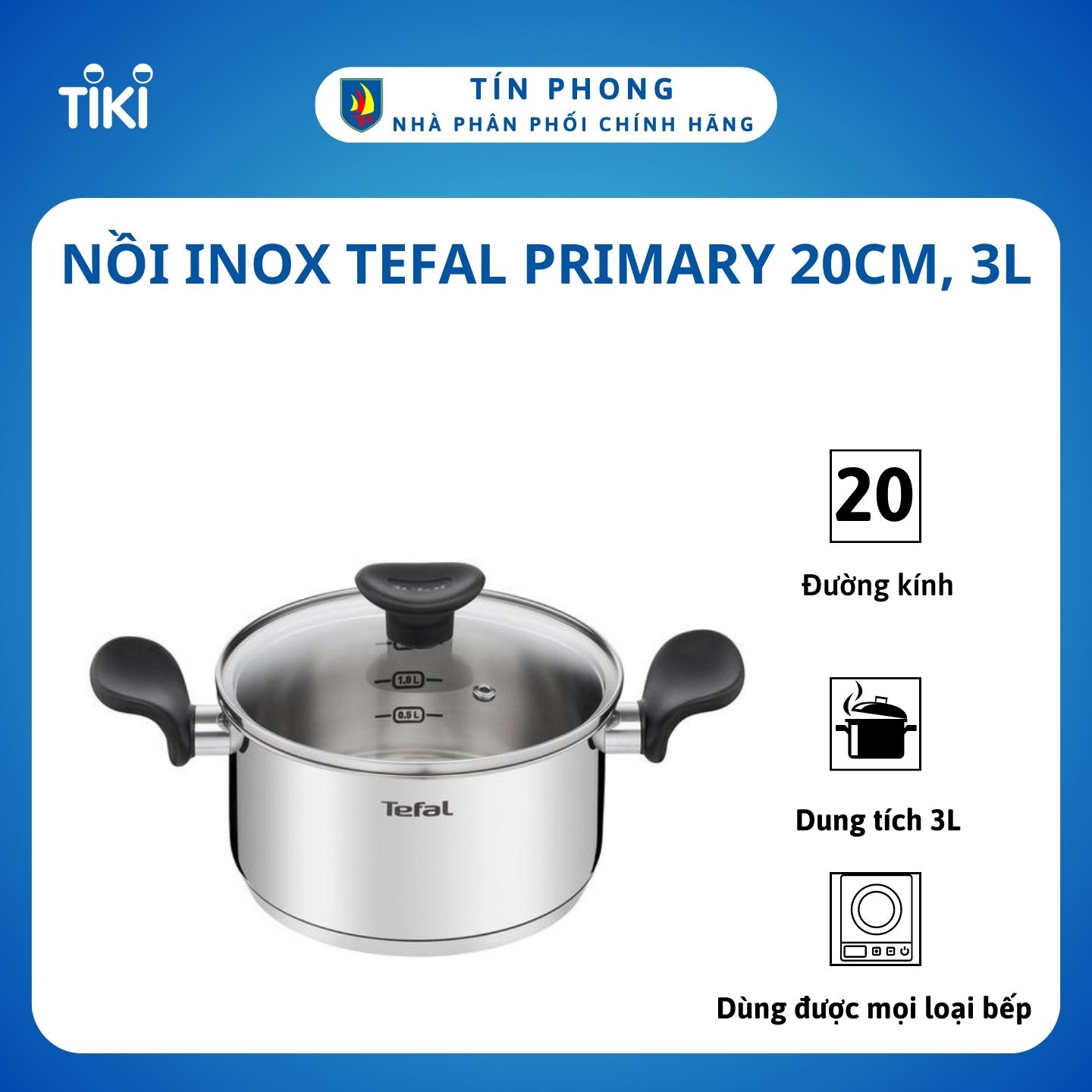 Nồi inox Tefal Primary 20cm, 3L, dùng cho mọi loại bếp- Hàng chính hãng