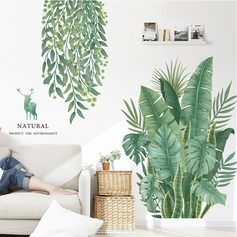 Decal Dán Tường Lá Cây Natural Protect The Environment Màu Xanh Lá Tươi Mát