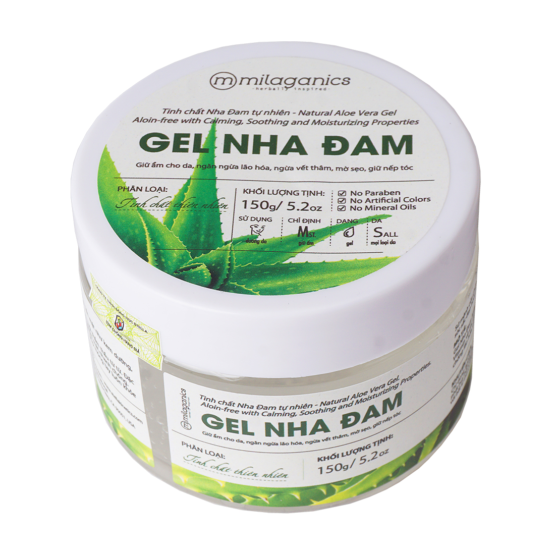 Gel nha đam Milaganics giữ ẩm, ngừa thâm sẹo, làm dịu da cháy nắng (50g)