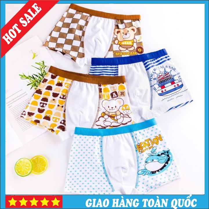 666-2#  Set 4 quần chíp bé trai từ 3-10 tuổi - Quần sịp đùi - Chất liệu vải cotton thoáng mát