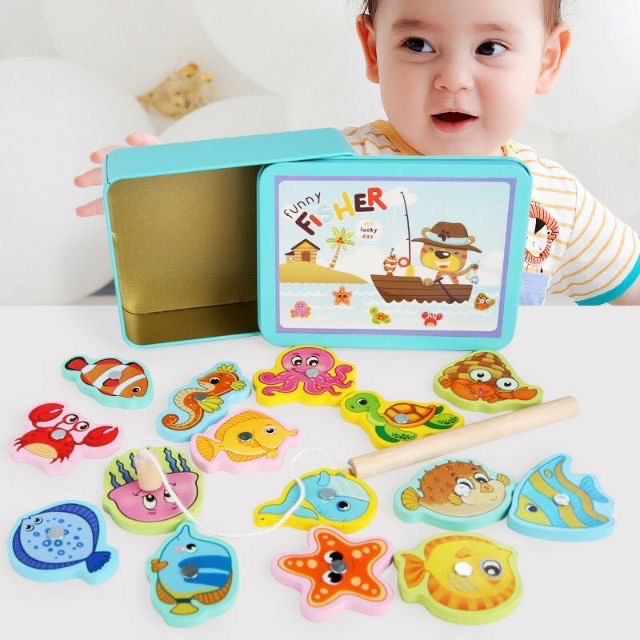 Đồ Chơi Câu Cá Bằng Gỗ Nam Châm Kèm Cần Câu Nhiều Mẫu