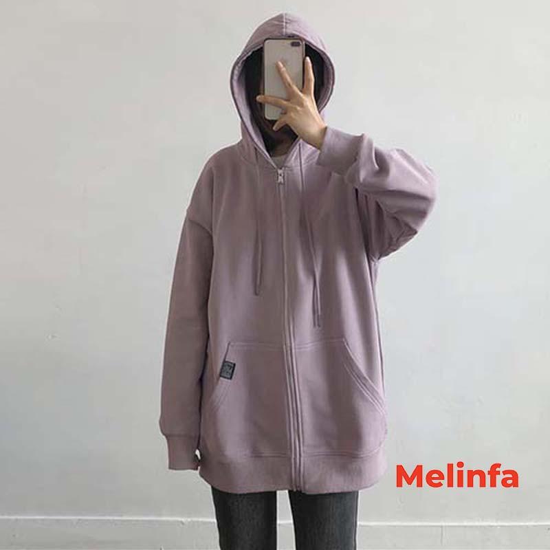 Áo khoác Hoodie nữ, áo nỉ nữ Freesize kéo khóa có mũ phong cách Basic Hàn Quốc mã VAA0018