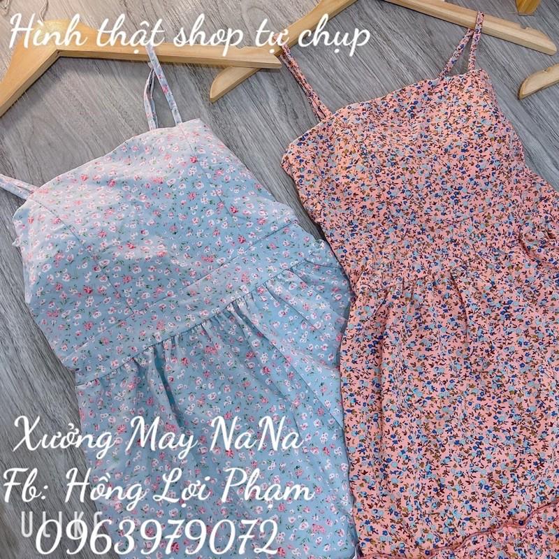 Đầm hoa nhí 2 dây có mút ngực nhún tầng