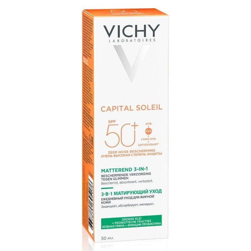 Kem Chống Nắng Vichy Chống Bụi Mịn Cho Da Dầu Mụn Capital Soleil Mattifying 3 in 1 SPF50+ 50ml