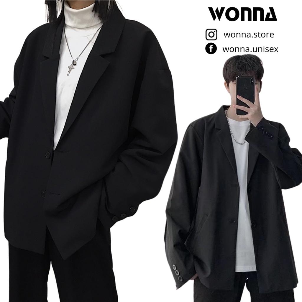 Áo khoác áo vest blazer nam nữ màu đen phong cách Hàn Quốc unisex công sở lịch lãm
