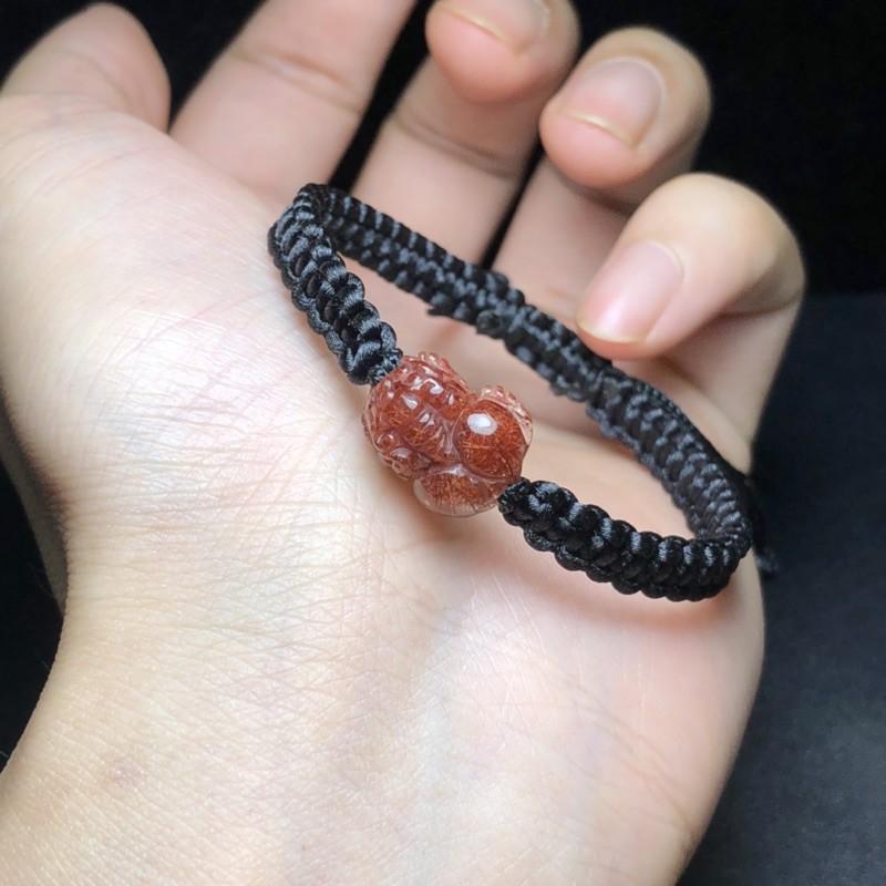 Vòng Tay Tỳ Hưu Tài Lộc Tóc Đỏ Mini tết dây màu đen - Cầu tài lộc, bình an, may mắn