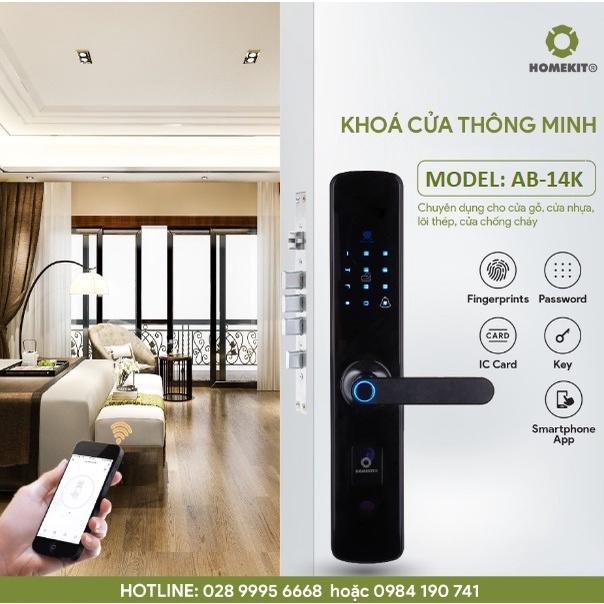 Khóa cửa vây tay điện tử thông minh HOMEKIT AB-14K tích hợp 5 tính năng, kết nối App Tuya Smart, chống cháy nổ