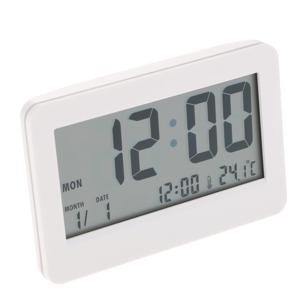 12/24 Mode Digital LCD Calender Desk Clock Temperature Office School White