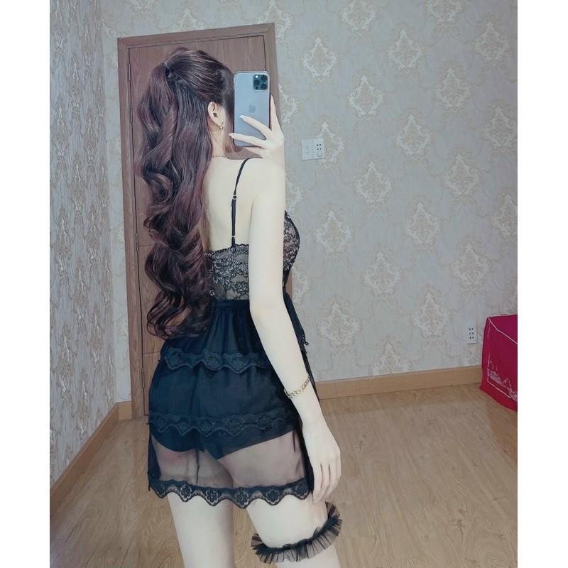 Váy ngủ phối ren kèm quần