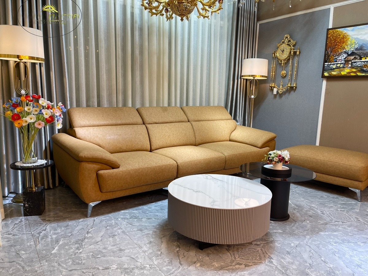 Sofa băng da bò Italy Juno sofa màu vàng SFBCT20 2m6 hàng cao cấp chuẩn da bò nhập khẩu Ý