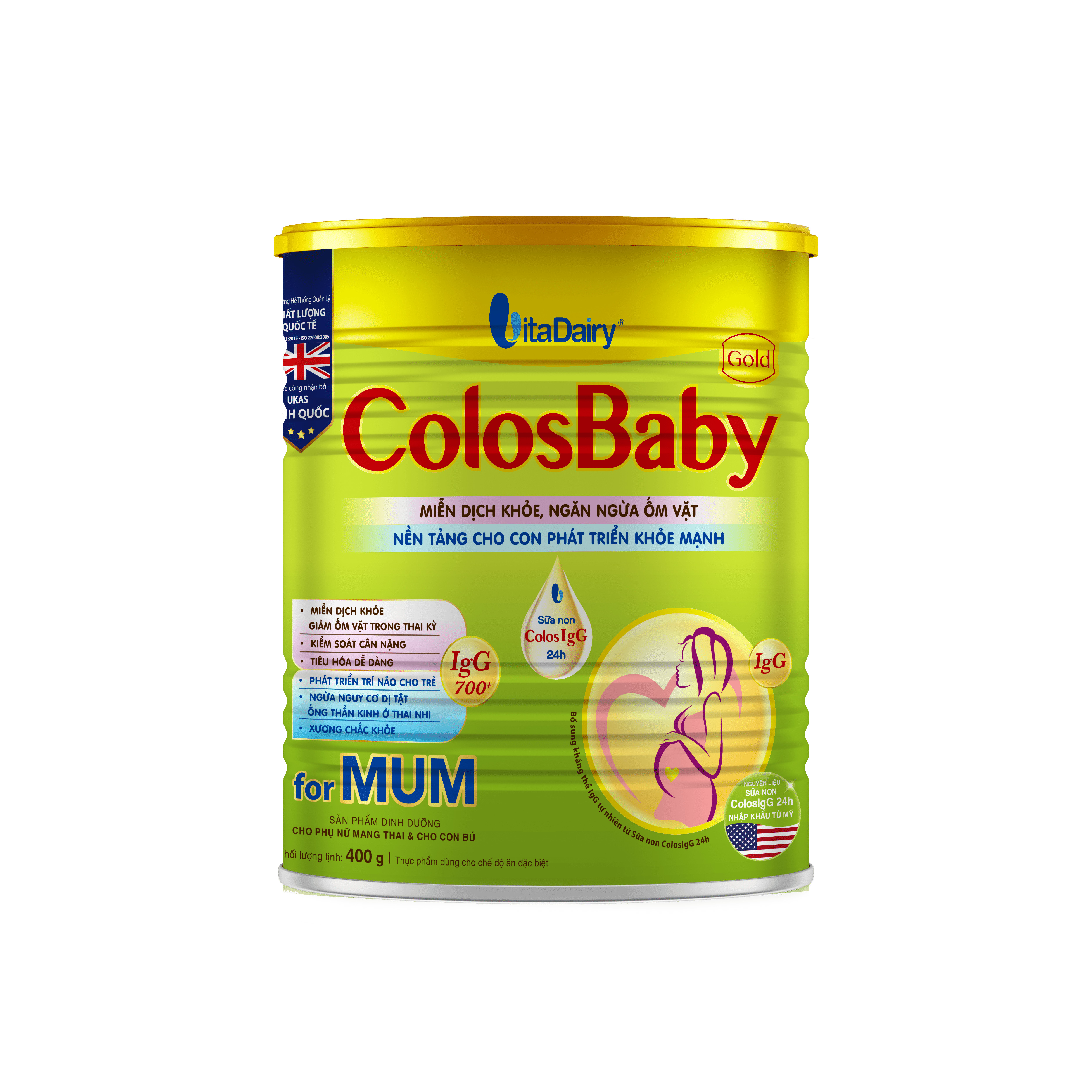 Sữa bột ColosBaby Gold Mum 400G giúp mẹ thai kì khỏe mạnh, giảm ốm vặt - VitaDairy