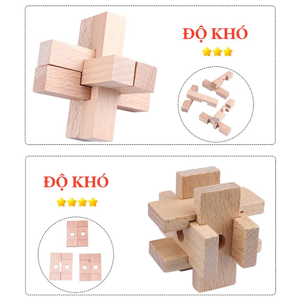 Set quà tặng 9 khóa gỗ Luban giải đố IQ phát triển trí thông minh rèn luyện tư duy logic và giải quyết vấn đề
