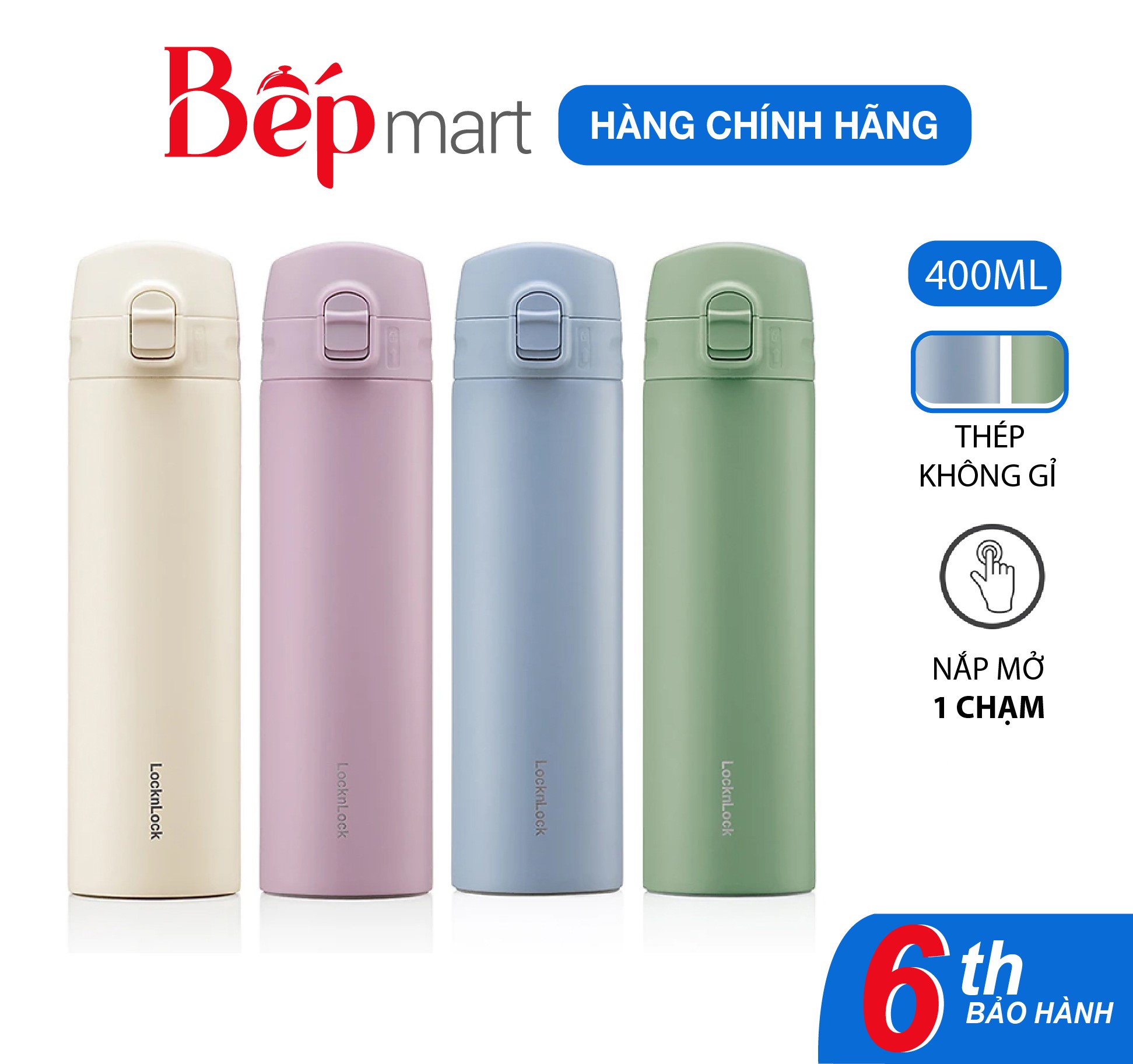 Bình giữ nhiệt LocknLock Slim Fit OneTouch LHC3270 400ml, gọn nhẹ mở nắp 1 chạm - Hàng chính hãng