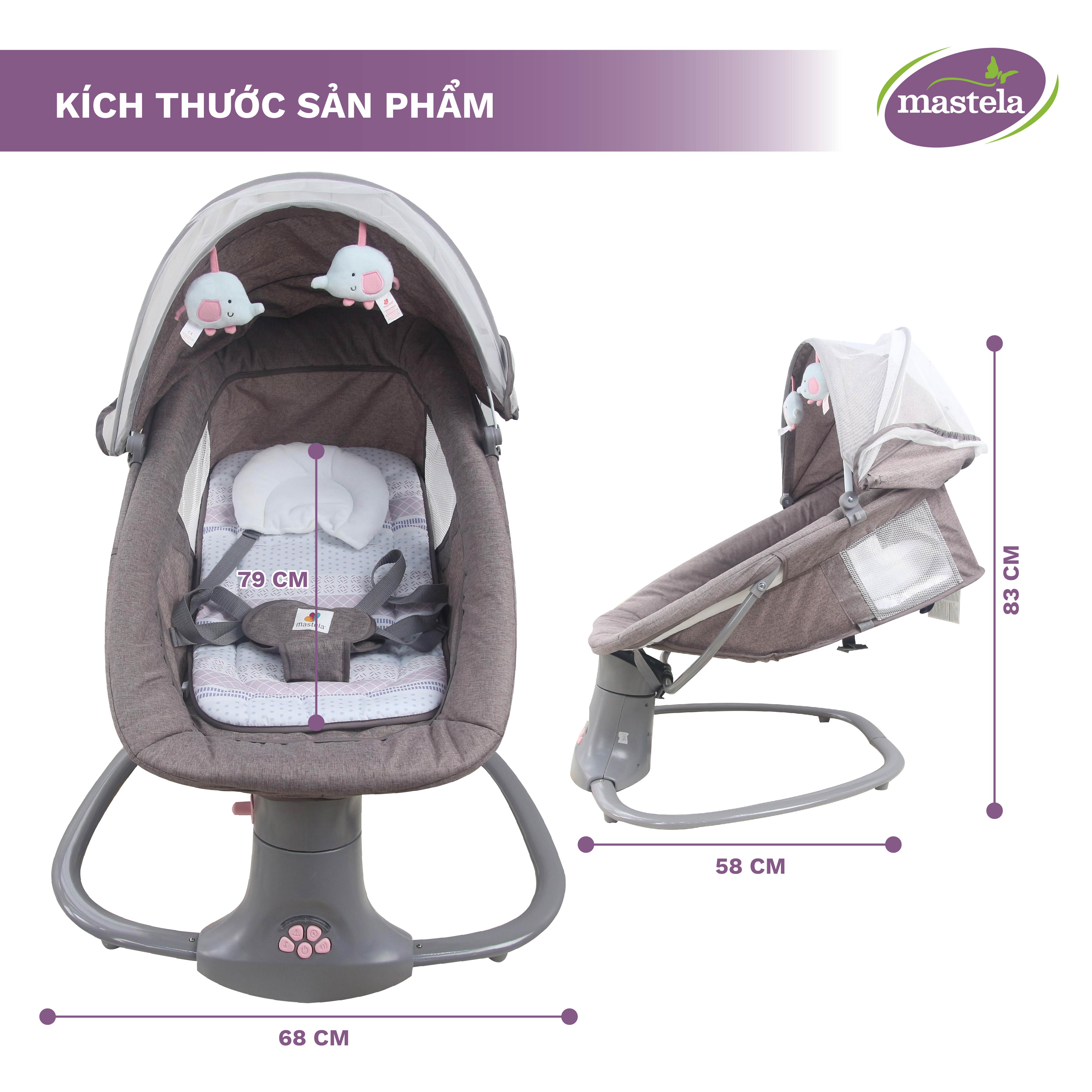 Nôi điện cho bé điều khiển từ xa và nhạc trắng ru ngủ Mastela 8104 / 8106 - Nôi cho bé sơ sinh nằm ngủ và chơi