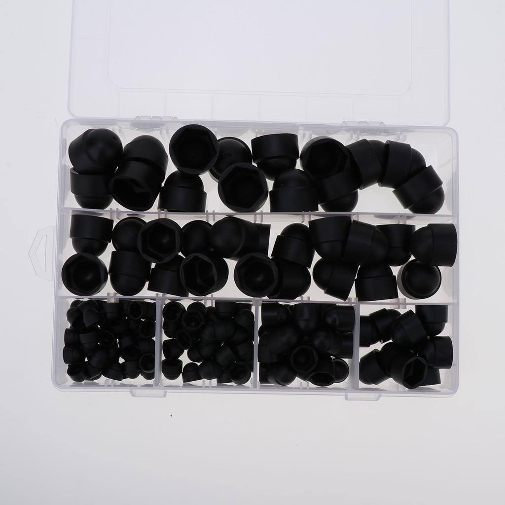 145 Pieces Protective Caps for Screws Hexagon Cover Cap for M 4 M5 M6 M8 M10 M12, Plastic Black Decorative Nut Cap