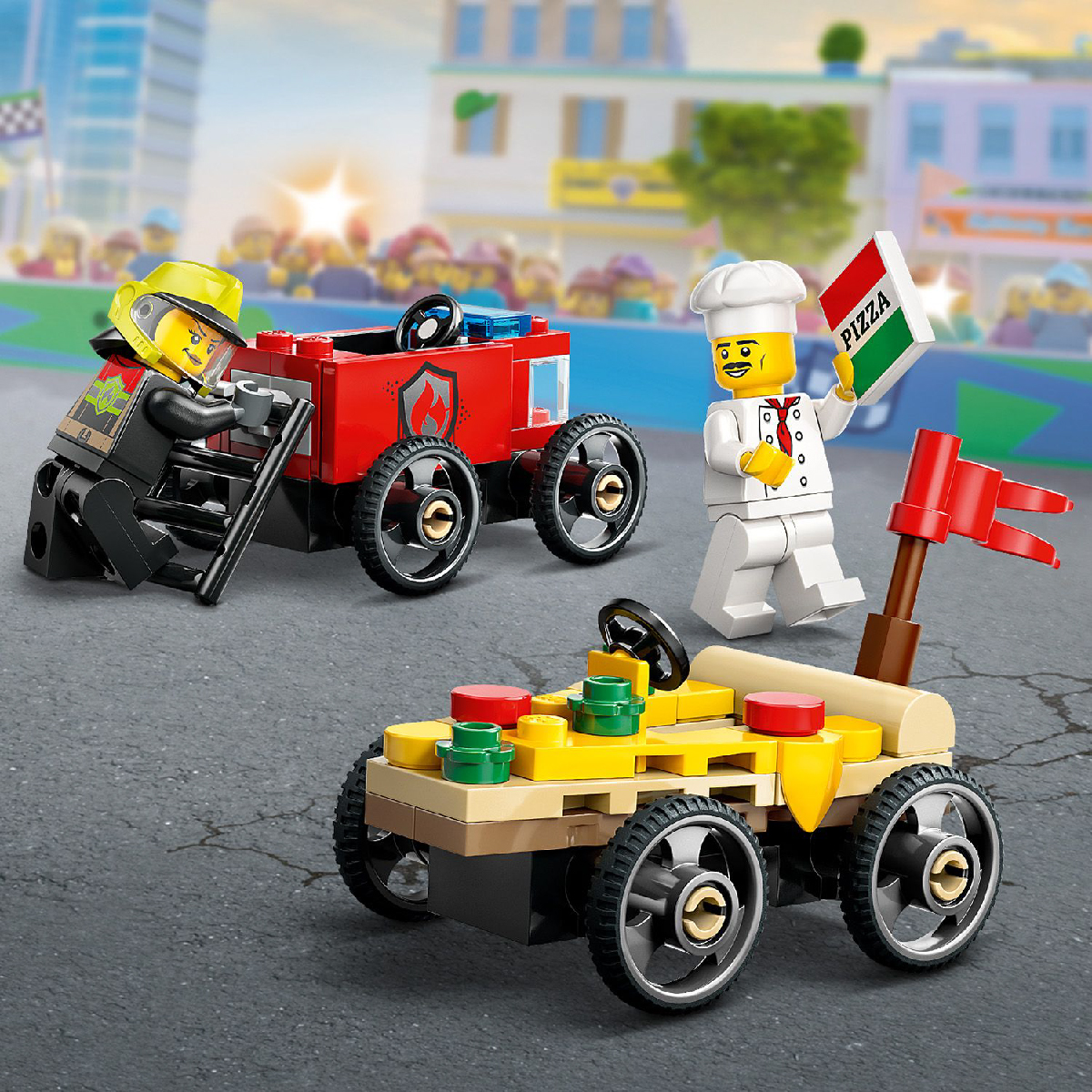 Đồ Chơi Lắp Ráp Bộ Đôi Xe Bán Pizza Vs Xe Cứu Hỏa Chuyên Dụng LEGO CITY 60458 (70 chi tiết)