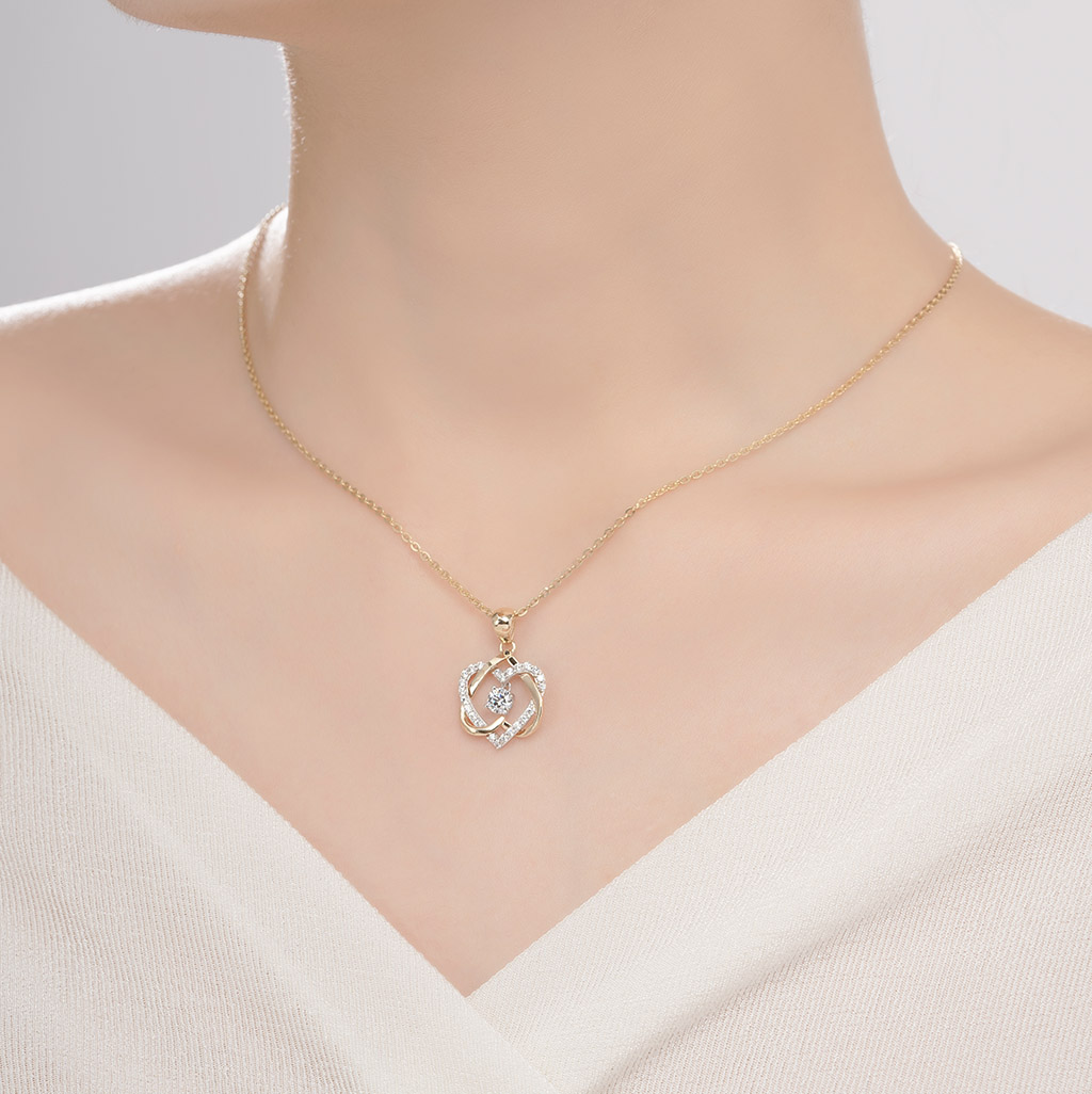 Mặt Dây Chuyền Vàng 14K Thiết Kế Hai Hình Trái Tim Ghép Vào Nhau Đính Đá CZ Cao Cấp Lấp Lánh MDCC623 Huy Thanh Jewelry