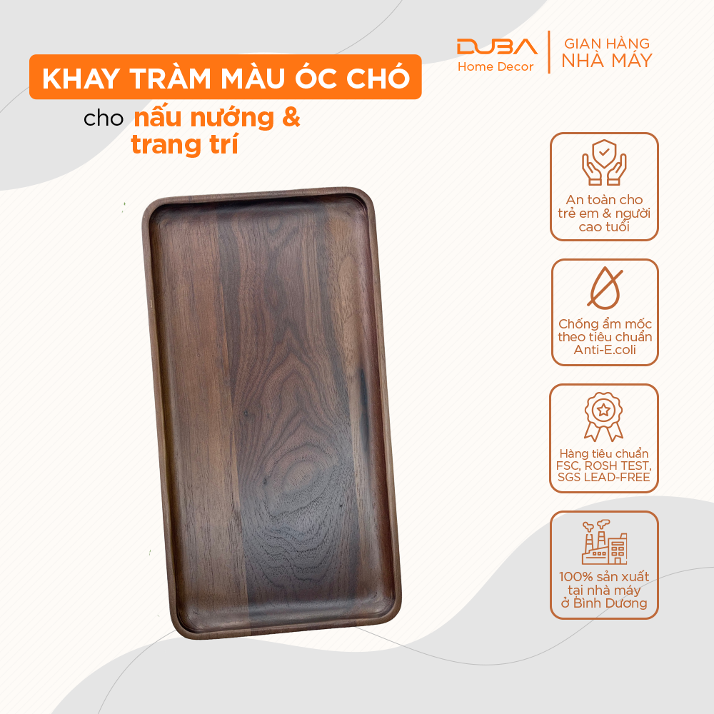 Khay gỗ óc chó, thớt gỗ decor, dĩa gỗ chuẩn an toàn xuất khẩu Châu Âu - DUBA (Hàng XK Đức)