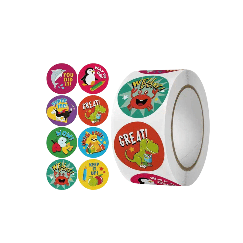 Set 11 Cuộn Sticker Khen Thưởng Đáng Yêu – Tem Dán Mặt Cười, Động Vật, Cảm Ơn, Động Viên Cho Bé