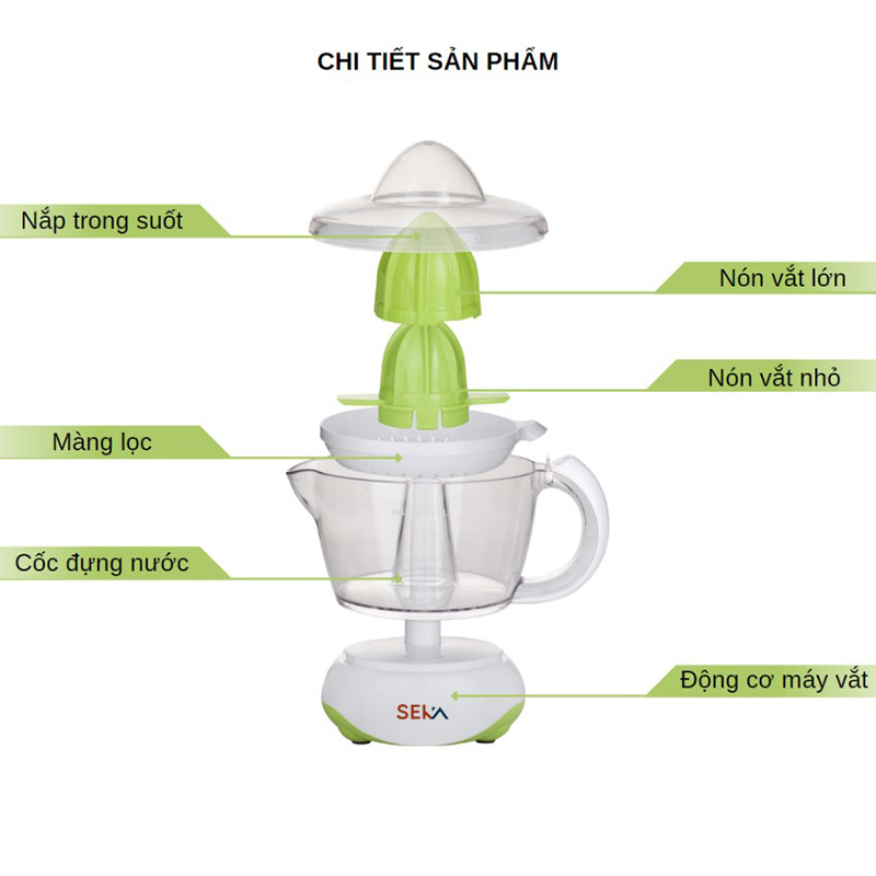 Máy vắt cam tự động SEKA, Máy ép cam bằng điện 2 chiều giúp lấy hết nước dung tích 700ml công suất 40w - Hàng chính hãng