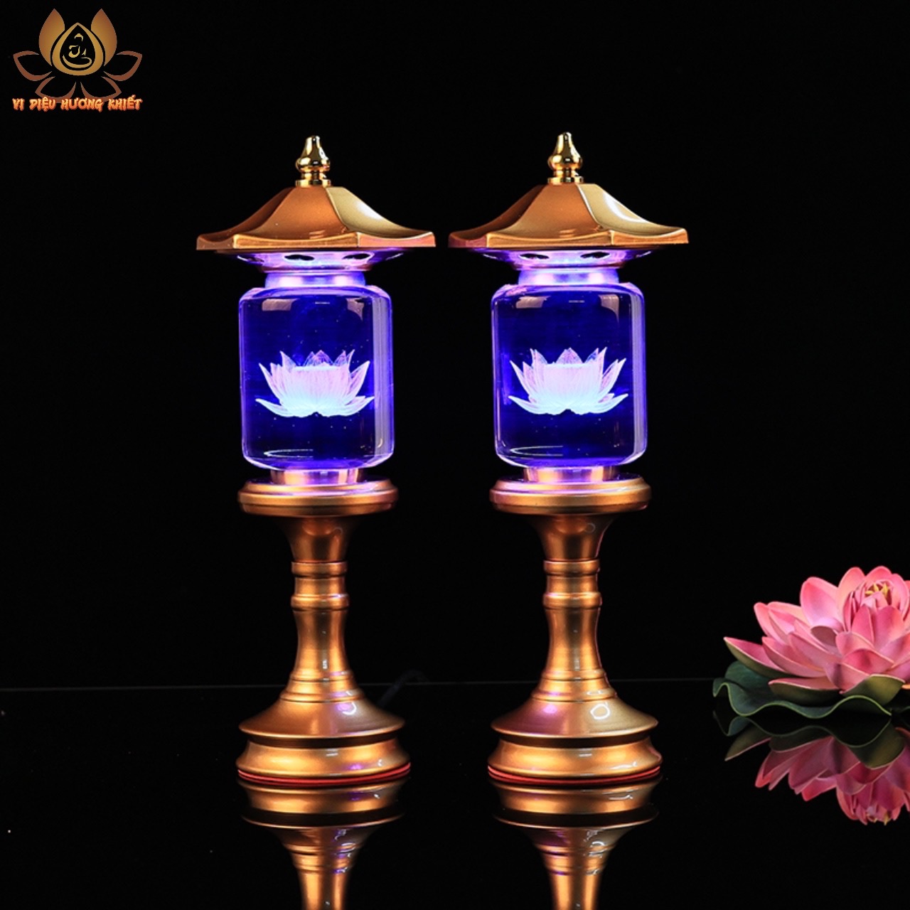 CẶP 2 CÂY ĐÈN LED HOA SEN PHA LÊ THỜ CÚNG TRANG TRÍ