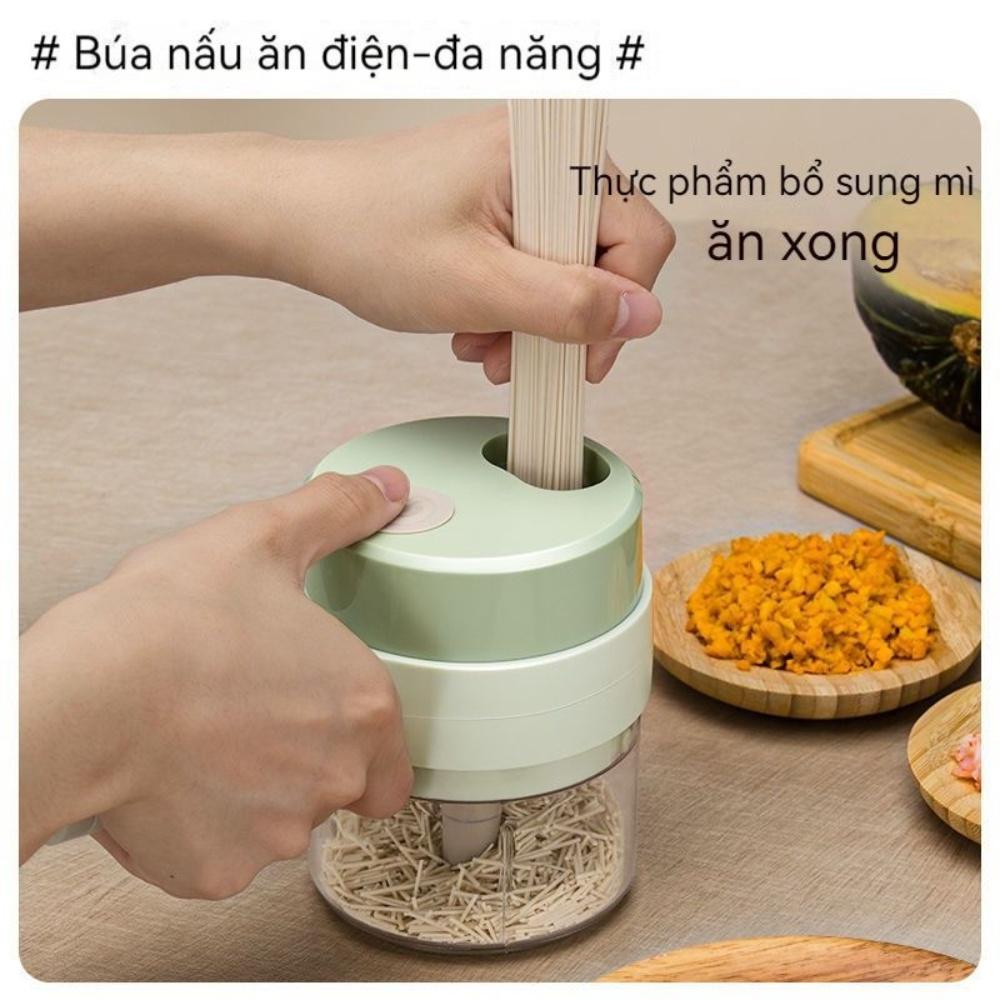 Máy xay mini cầm tay đa năng 4in1, dụng cụ thái lát tỏi ớt rau củ, máy xay đồ ăn dặm cho bé, sạc pin bảo hành 12 tháng