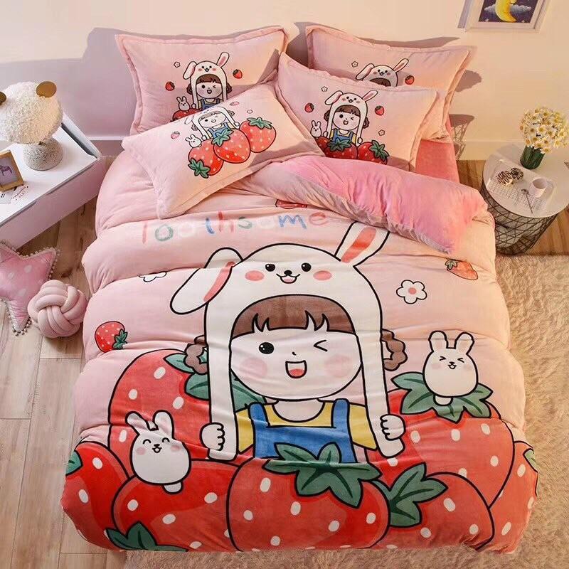 Bộ vỏ chăn ga gối nỉ nhung 3D mẫu mới năm 2020- Hàng uy tín