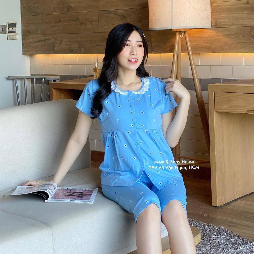 Bộ bầu sau sinh Lửng kéo khóa cho bé bú, chất cotton, màu đẹp, cho mẹ bầu mặc nhà mùa HÈ freesize 45-68kg - Sao_Xanh