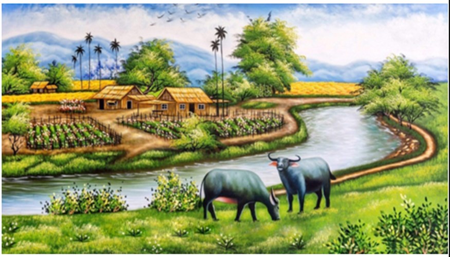 Tranh thêu phong cảnh làng quê việt LV3031- 100 x 50 cm - chưa thêu