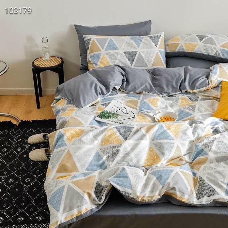 Bộ Chăn Ga Gối Cotton Living 100%cotton Hàng Nhập Khẩu Cao Cấp Kẻ Hiện Đại