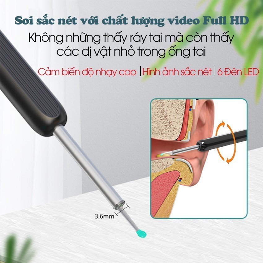 Dụng Cụ Lấy Ráy Tai NE3 Cơ Bản Có Gắn Camera Nội Soi Full HD Đa Năng Hình Ảnh Sắc Nét, Pin Sạc