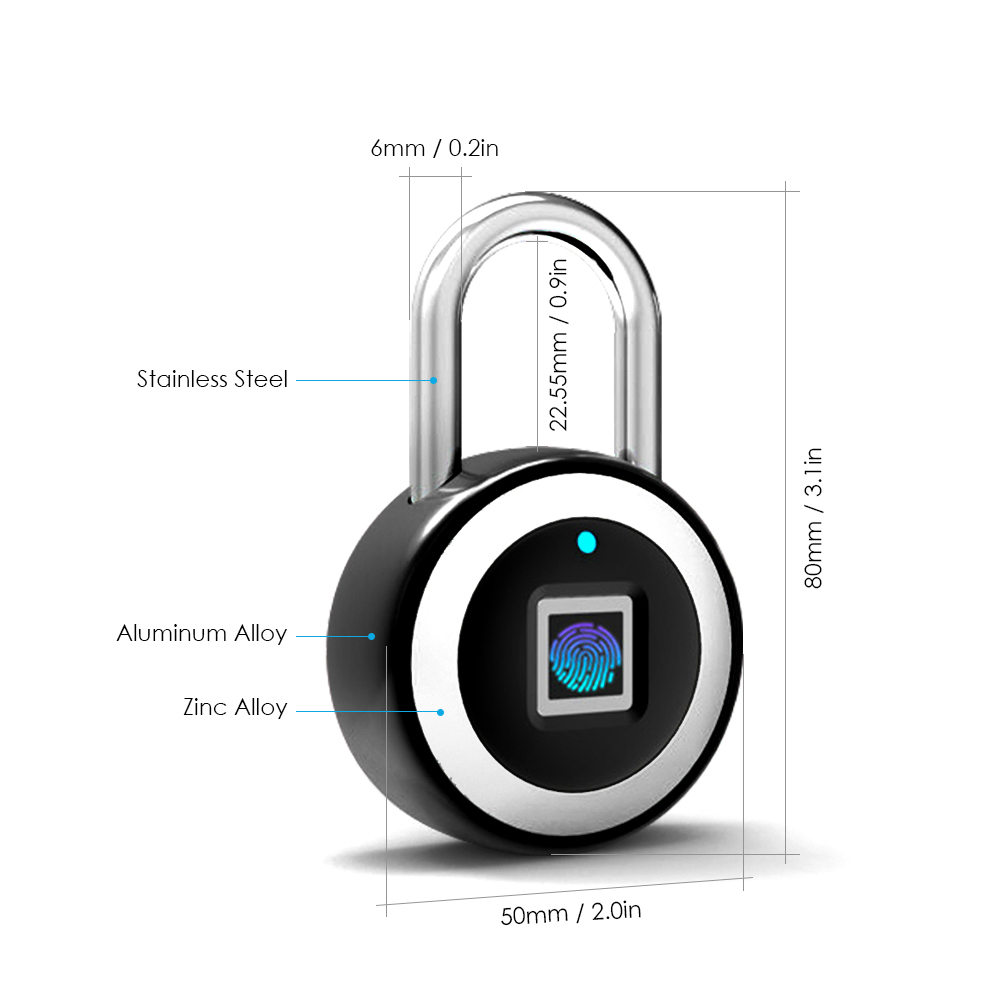 Ổ khóa vân tay bluetooth thông minh, lưu trữ đến 10 dấu vân tay, chống nước IP65, kết nối App