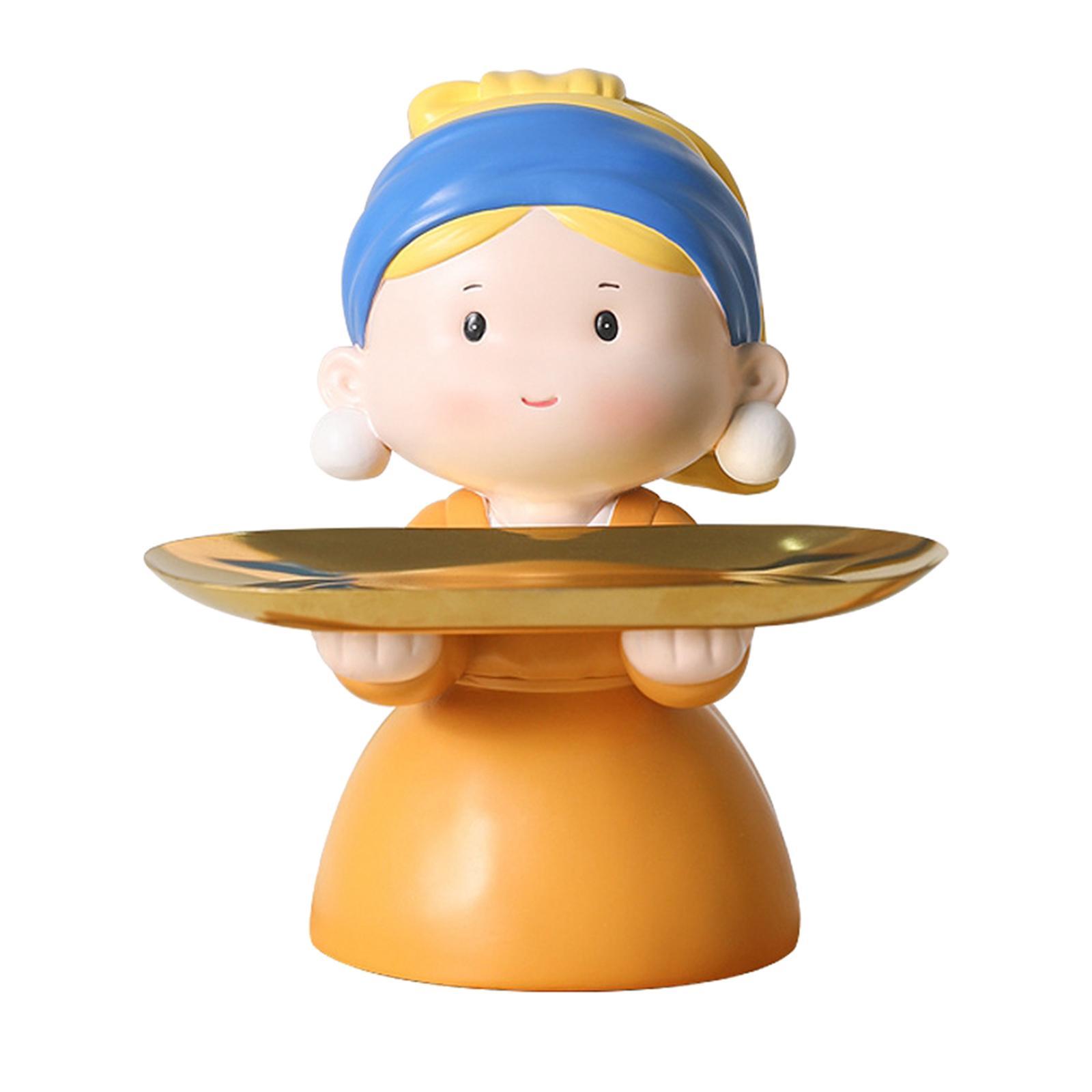 Nordic Girl Figurine Statue Fruit Serving Plate Cosmetic Vanity Tray