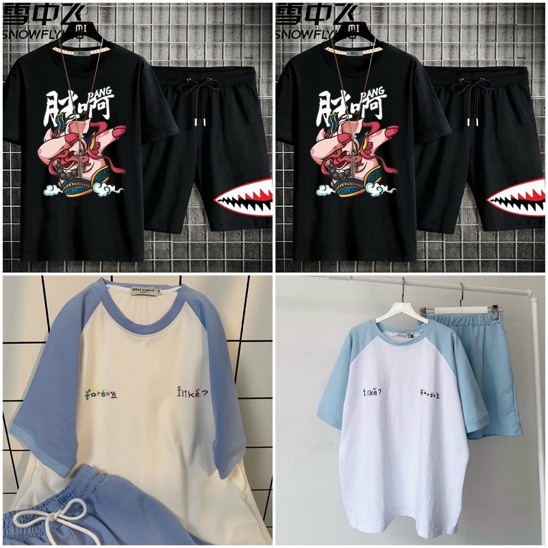 Bộ Đồ Thun Unisex Hàn Quốc I Like Cặp Nam NữHOT RẺ ĐẸPSet Đồ Bộ Mặc Nhà In Hình Cute Áo Thun Rộng -Quần Short Đùi Suit - THIÊN HÀ SHOP ĐỒ BỘ THUN NAM NỮ