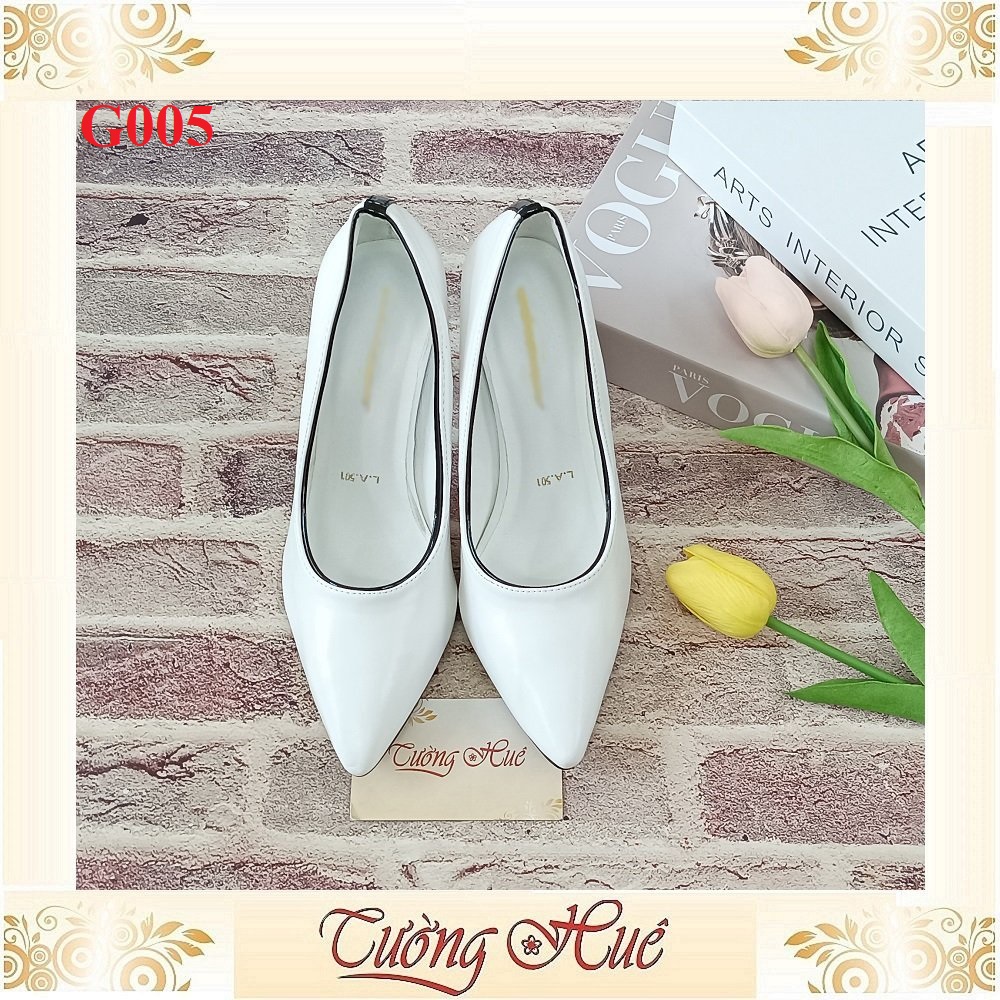 Giày Cao Gót Nữ Trắng Viền Đen Gót Mảnh Cao 9CM