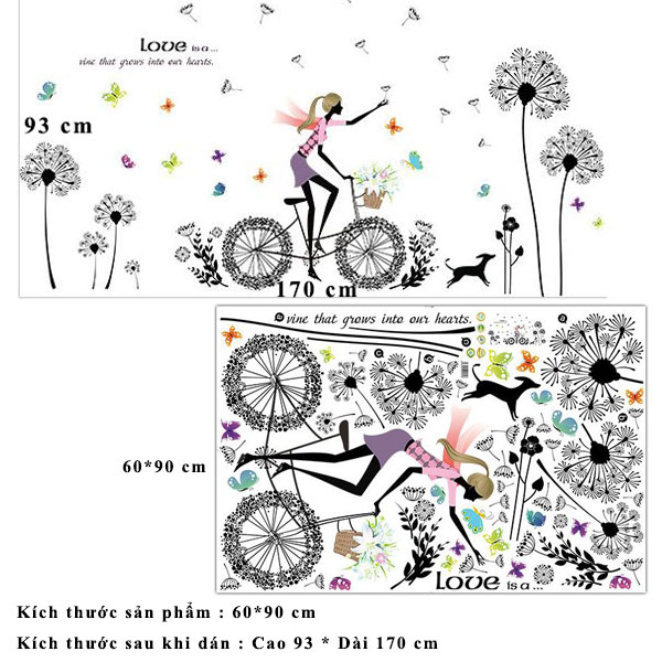 Decal dán tường flower with girl ZOOYOO XL8212