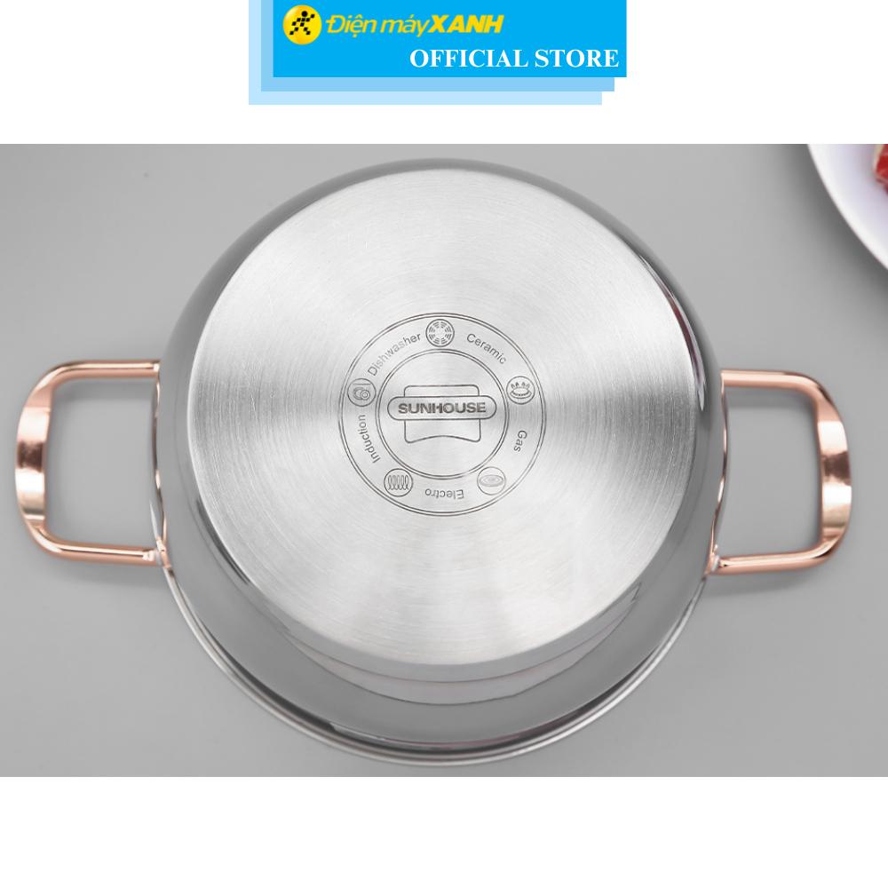 Bộ 3 nồi inox 3 đáy nắp kính Sunhouse SHG306 - Hàng Chính Hãng