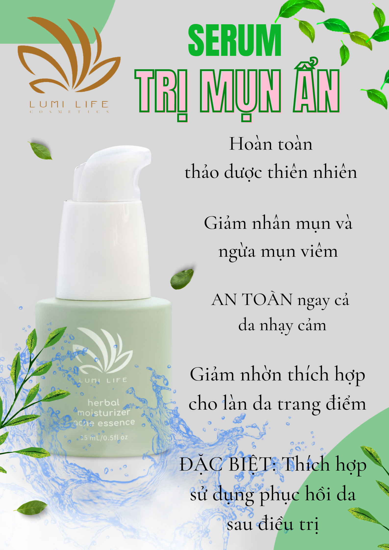 Tinh Chất Thảo Dược Thiên Nhiên Herbal Moisturizer Essence Dưỡng Da Ngăn Ngừa Mụn Hiệu Quả Dịu Mát Đánh Bật Nỗi Lo Lắng Về Mụn
