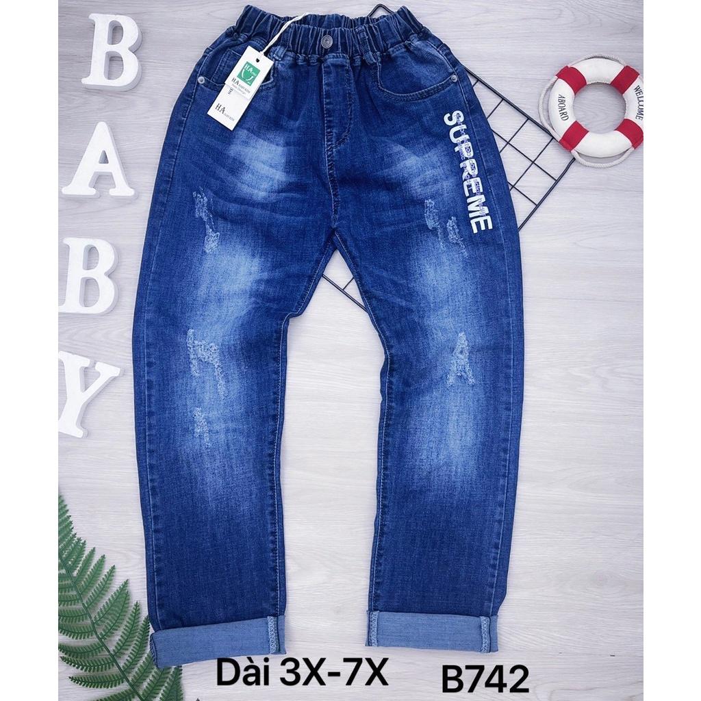 Quần jeans dài cho bé trai phối đồ đi chơi đi tiệc phong cách đẹp size 40-65kg hàng co giãn thoải mái