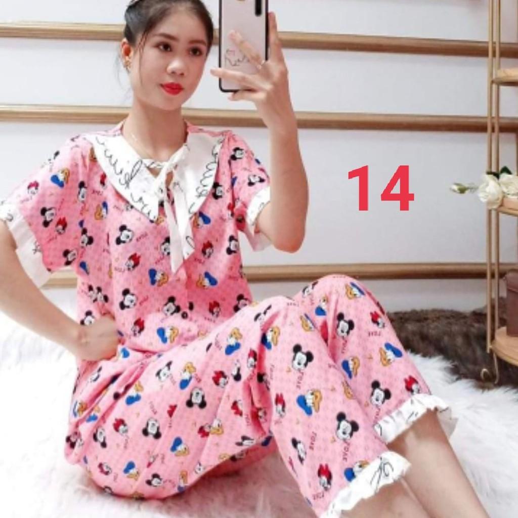 Bộ kate lụa nhún bèo - quần dài tay ngắn - ẢNH THẬT